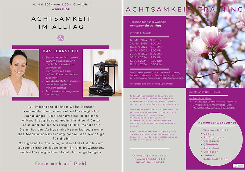 Achtsamkaeit Workshop Flyer von Silvia Gebhard in SAlzburg